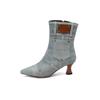 Large Size 34-48 Autumn Winter New Ankle Boots Women Pointed Toe Denim Cloth Material Kitten High Heels Zip Western Booties Blue