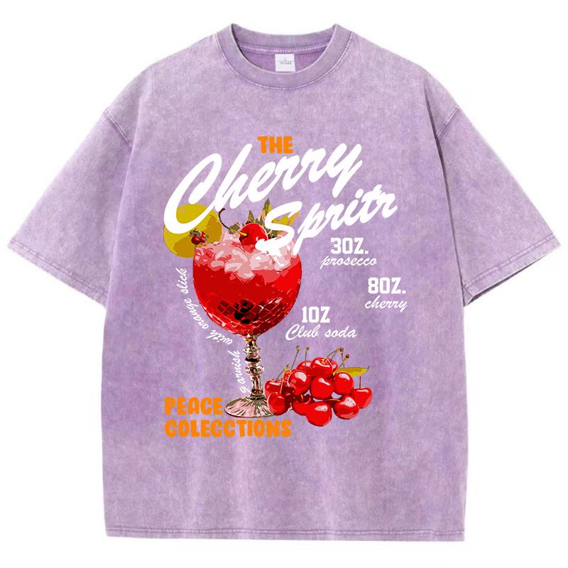 Vintage Womans Acid Wash TShirts The Cherry Sprits Printed Tops Oversize Comfortable Cotton Tee Shirts Casual Female Clothes
