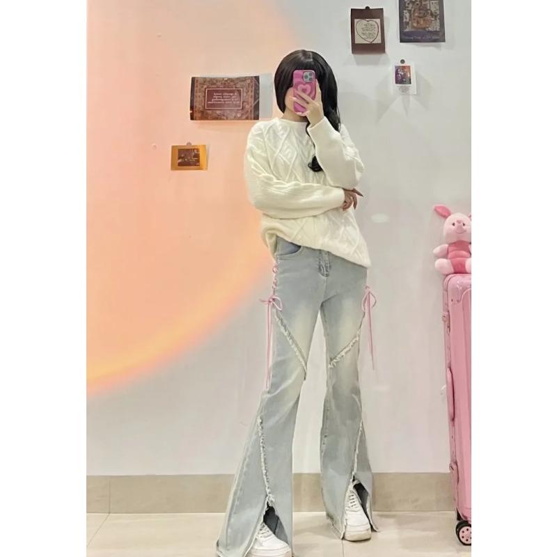 Women's Baggy Jeans Vintage Y2k 90s Oversize Denim Trousers Harajuku High Waist Wide Cowboy Pants with Slit Trashy 2000s Clothes