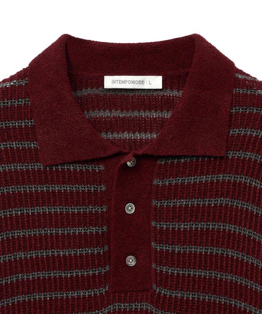 INTEMPOMOOD Honeybee Stripe Collar Knitwear_Wine