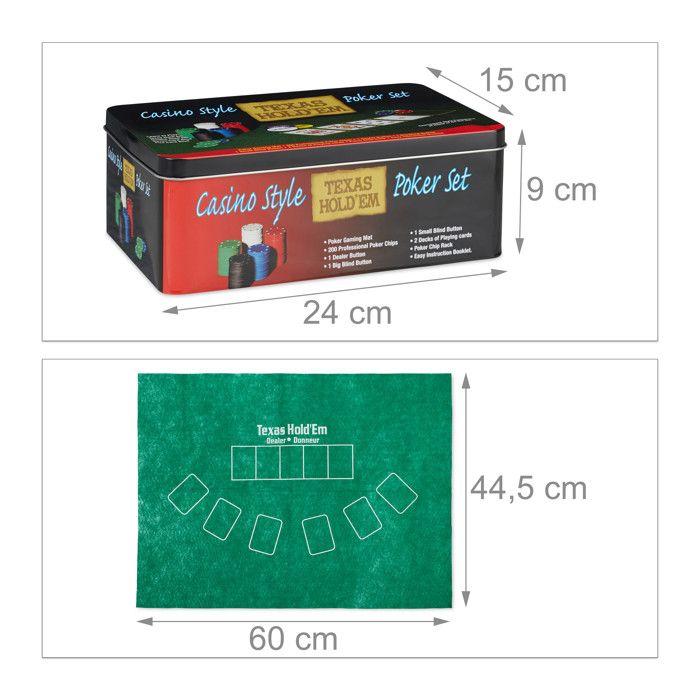 Relaxdays Coffret De Poker, 200 Jetons, Tapis De Jeu, 54 Cartes, Boutons Dealer, Blind, Sensation Casino, Coloré