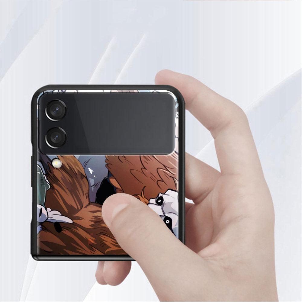 Роскошный чехол для Samsung Galaxy Z Flip 4 3 5G, черные жесткие чехлы для телефонов из ПК, модная задняя крышка ZFlip Funda Jujutsu Kaisen Shell Capa