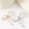 Women Brooch Faux Pearl Hollow Bow Decor Stainless Exquisite Vintage Anti-slip Wear-resistant Coat Collar Hat Scarf Decoration Clothes Pin