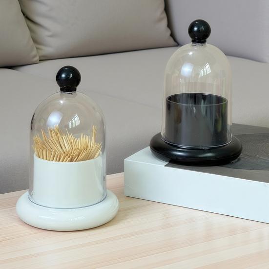 Toothpick Dispenser with Clear Dome Lid, Modern Tooth Picks Storage Container, Kitchen Dining Table Toothpick Holder Box Jar