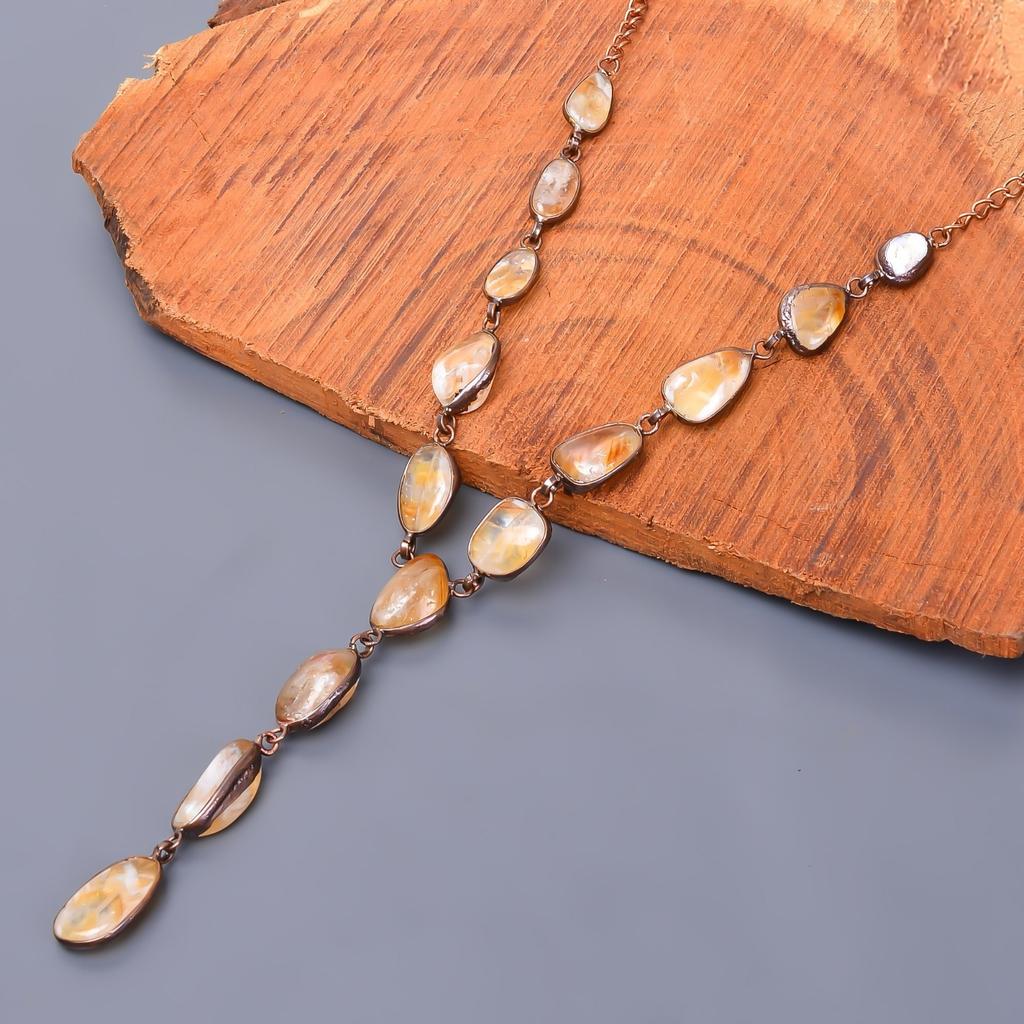 Натуральный Цитрин Необработанная Медь Подарок на День Рождения Цепочка Гальванопластика Ожерелье Ювелирное изделие V-20