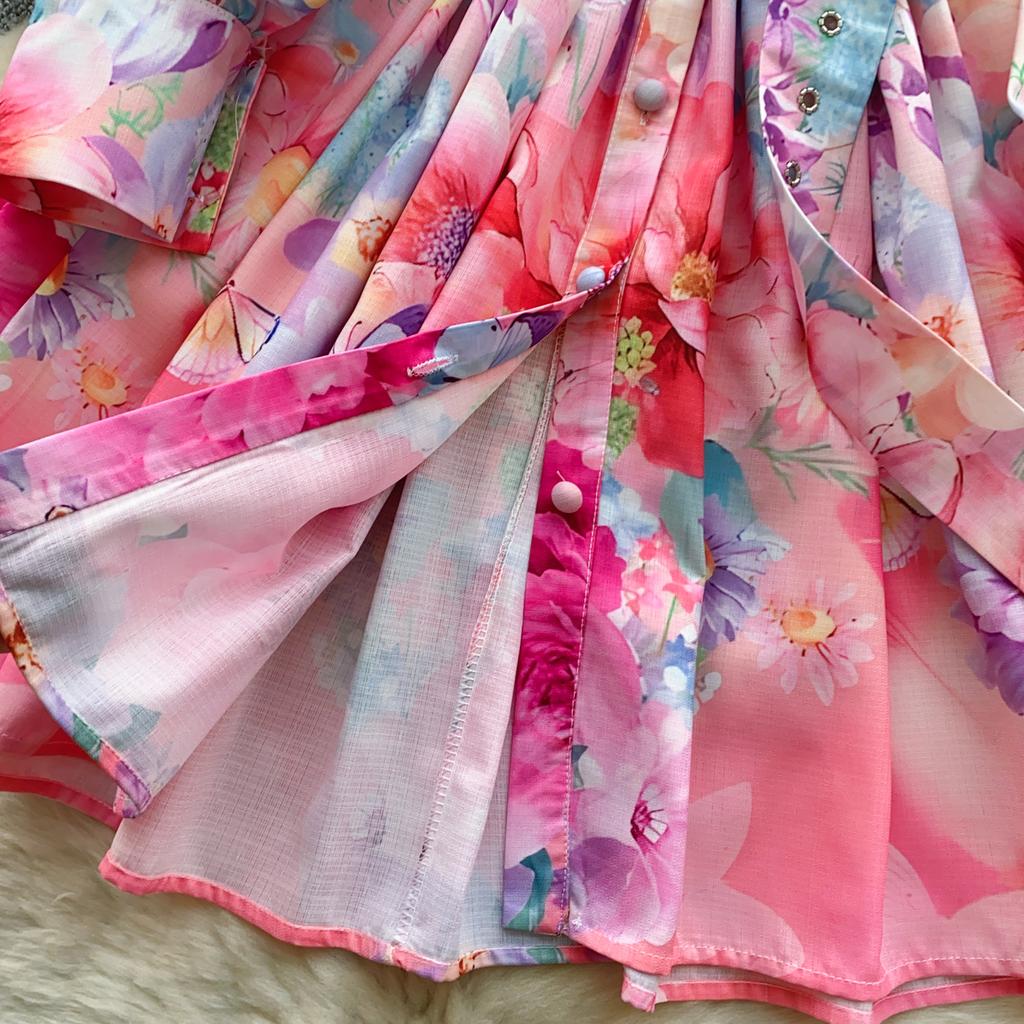 Spring Summer Women Elegant Lantern Sleeve Ruffles Mini Short Princess Holiday Party Dresses With Belt