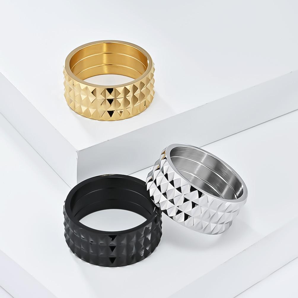 Style Exaggerated Rhombus Lattice Stainless Steel Ring Gender-free Men's and Women's Niche Personality Titanium Steel Hand Jewelry