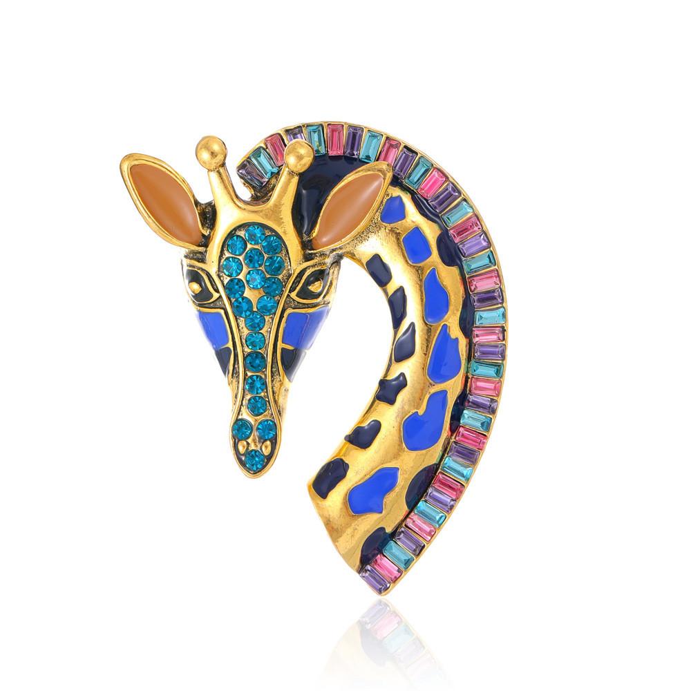 Брошь Жираф Бижутерия С Цветными Сверкающими Кристаллами Для Унисекс Модного Аксессуара