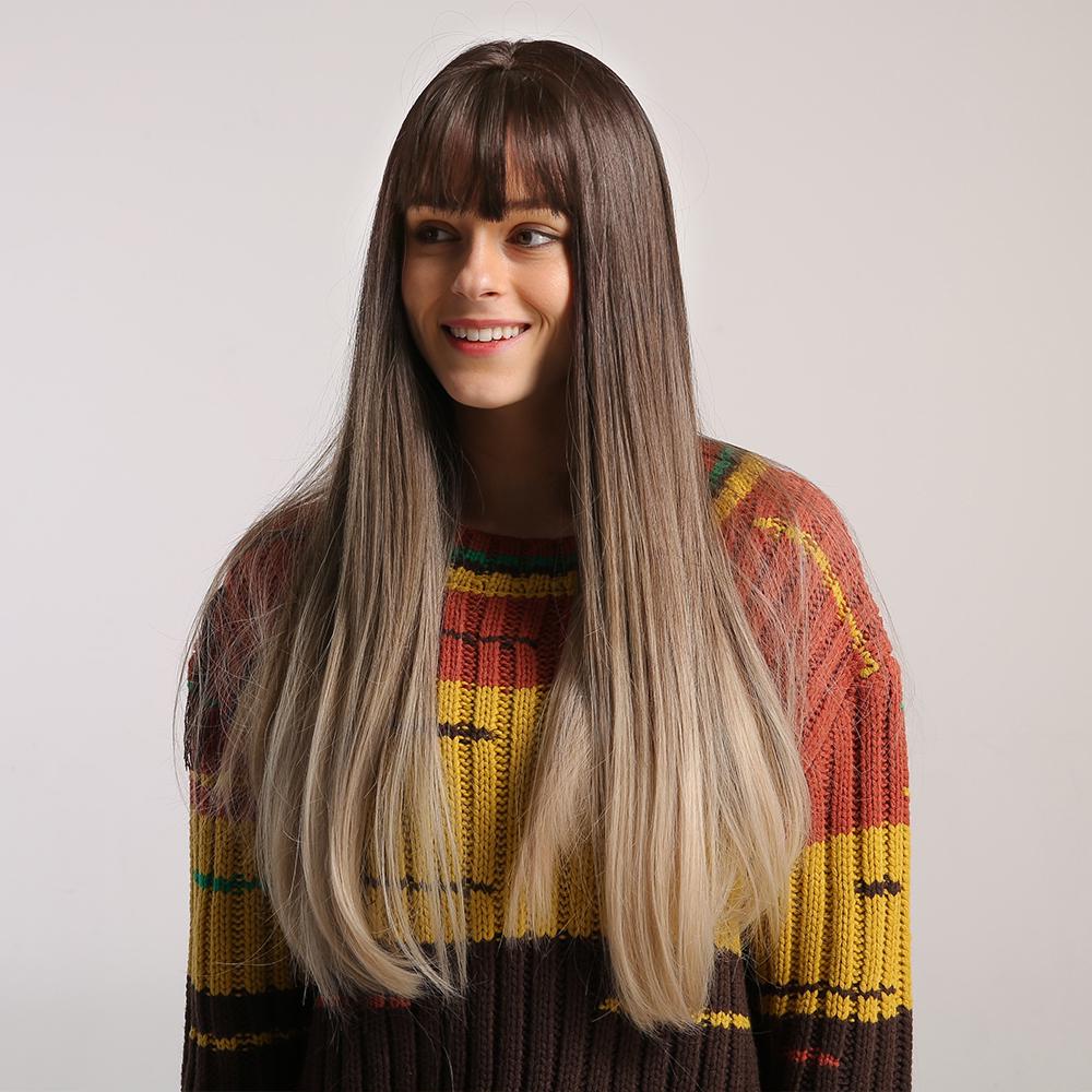 Длинный парик с челкой и омбре от бренда BLONDE UNICORN