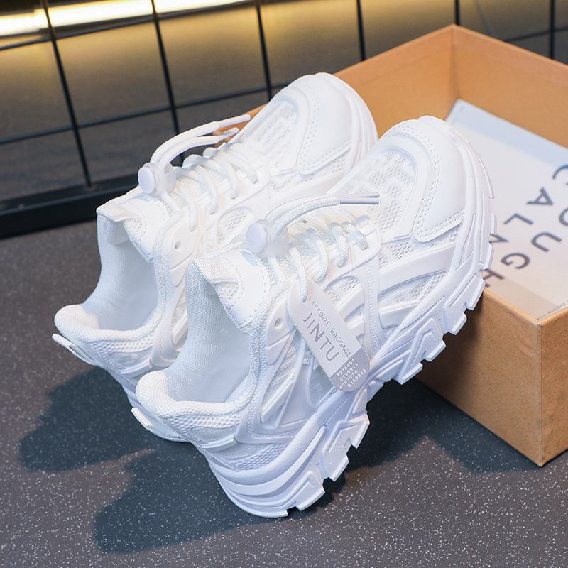 2024 Осень Новые Детские Противоскользящие Белые Туфли: Дышащие, универсальные туфли для папы с мягкой подошвой для мальчиков и девочек.