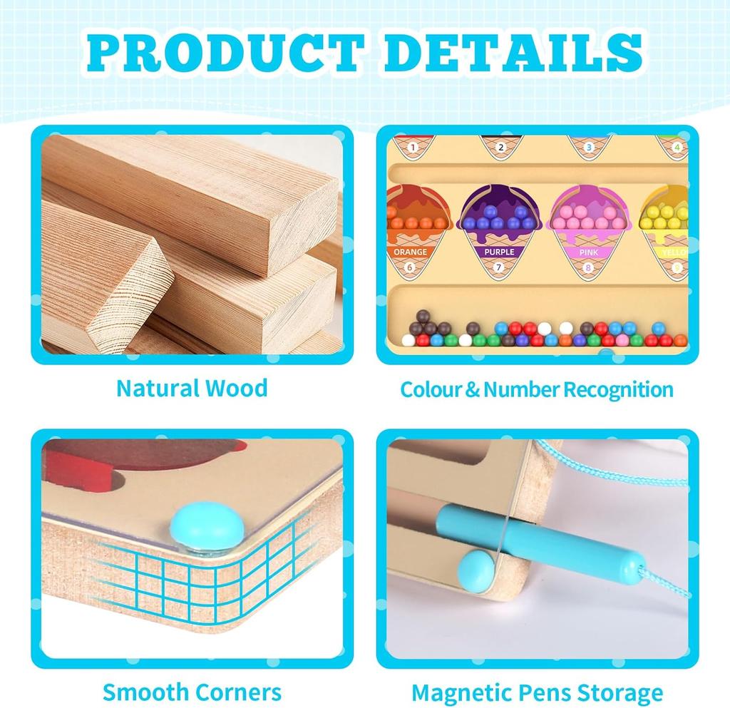 Montessori Toy from 3 Years, Magnetic Game Labyrinth Toy Busy Board, Wooden Toy Numbers and Colours Learning Toy Motor Skills Toy from 3-6 Years