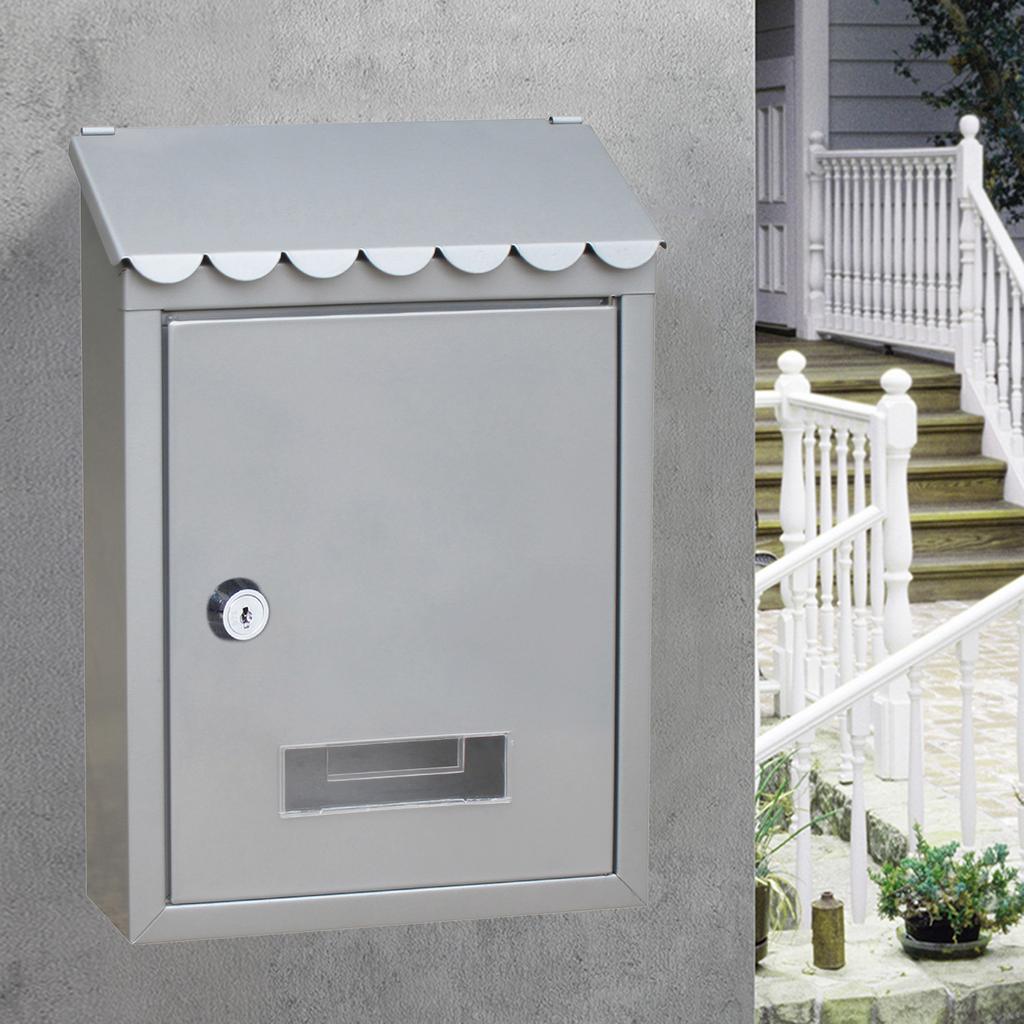 Metal Rustproof Post Box Wall-Mounted Key Locking Premium Mailbox with Top-Loading Letter Slot Drop Box Case