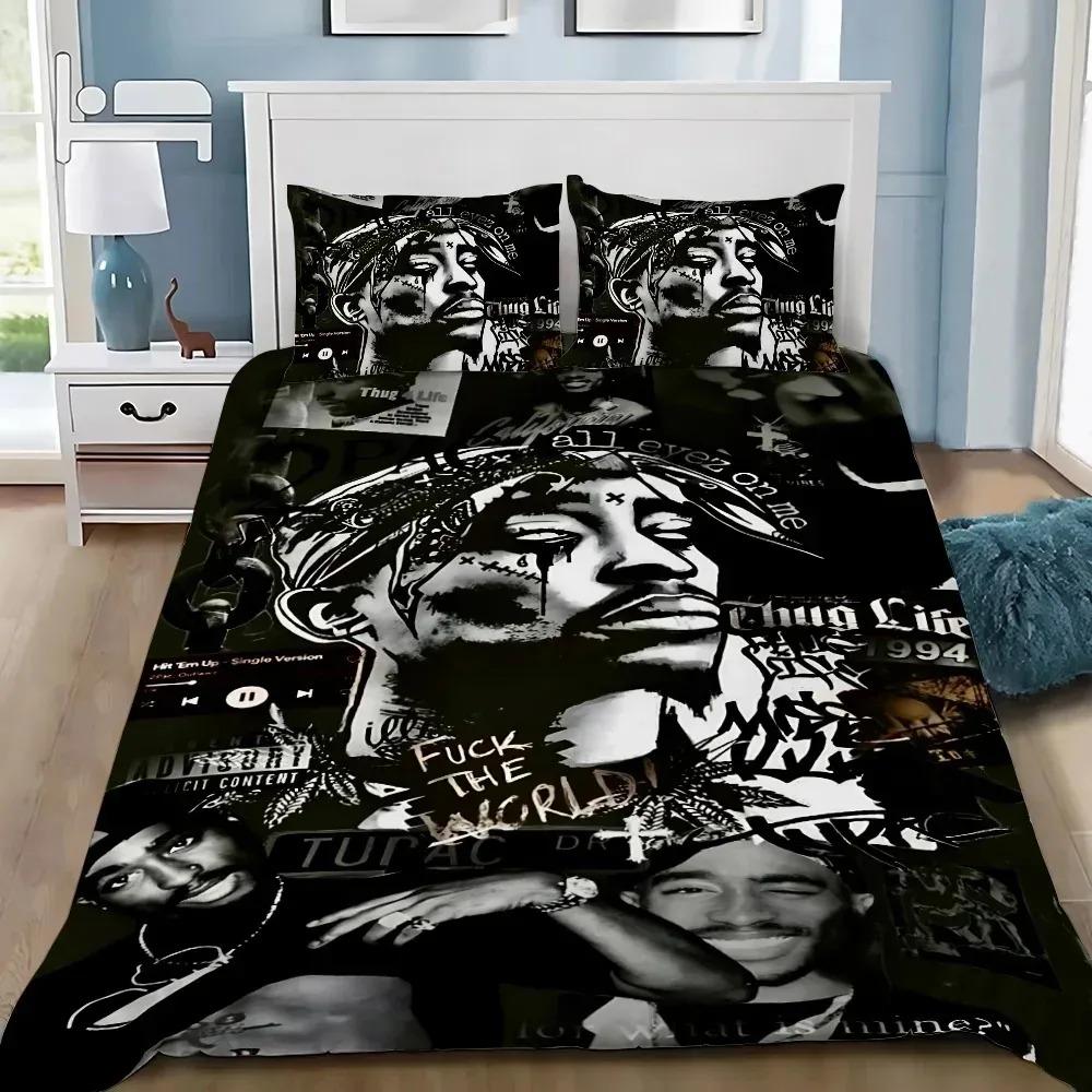 3pcs Singer Bedding Set, T-Tupac Duvet Cover and Pillowcase Queen/King, Teen Adult Bedroom Decor, Gifts for Boys and Girls