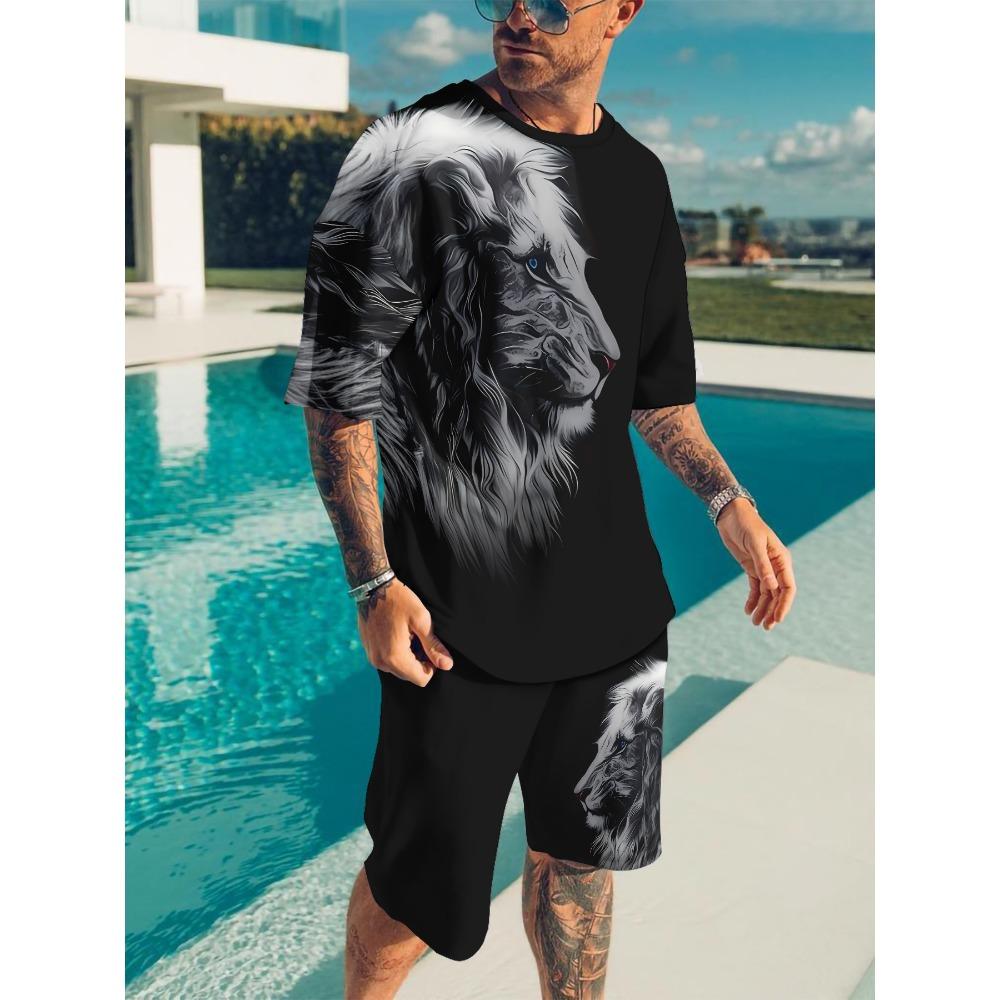 Casual Sports Suit Breathable Outdoor Casual Men's T-shirt and Five-Pants Suit Summer 3D Printing Suit for Adult Men