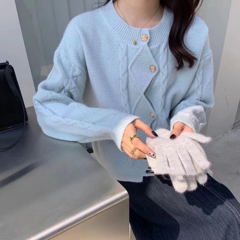 Cardigan Sweater 2023 Spring Korean Elegant Loose Sweater Coat Irregular Round Neck Fried Dough Twists Knitted Cardigan Women
