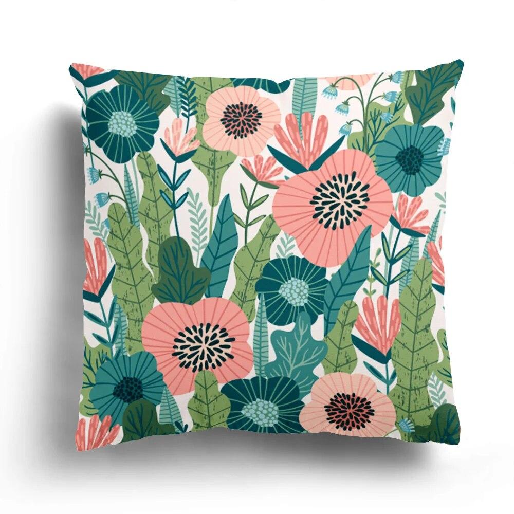 Fashion Pillowcase Bedroom Cushion Cover Home Decoration Sofa Green Plant Colorful Leaf Flower Series