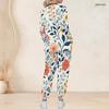 Women Plus Size Teal Blue Floral Printed V Neck Long Sleeve Nurse Scrub Two Piece Set With Pockets