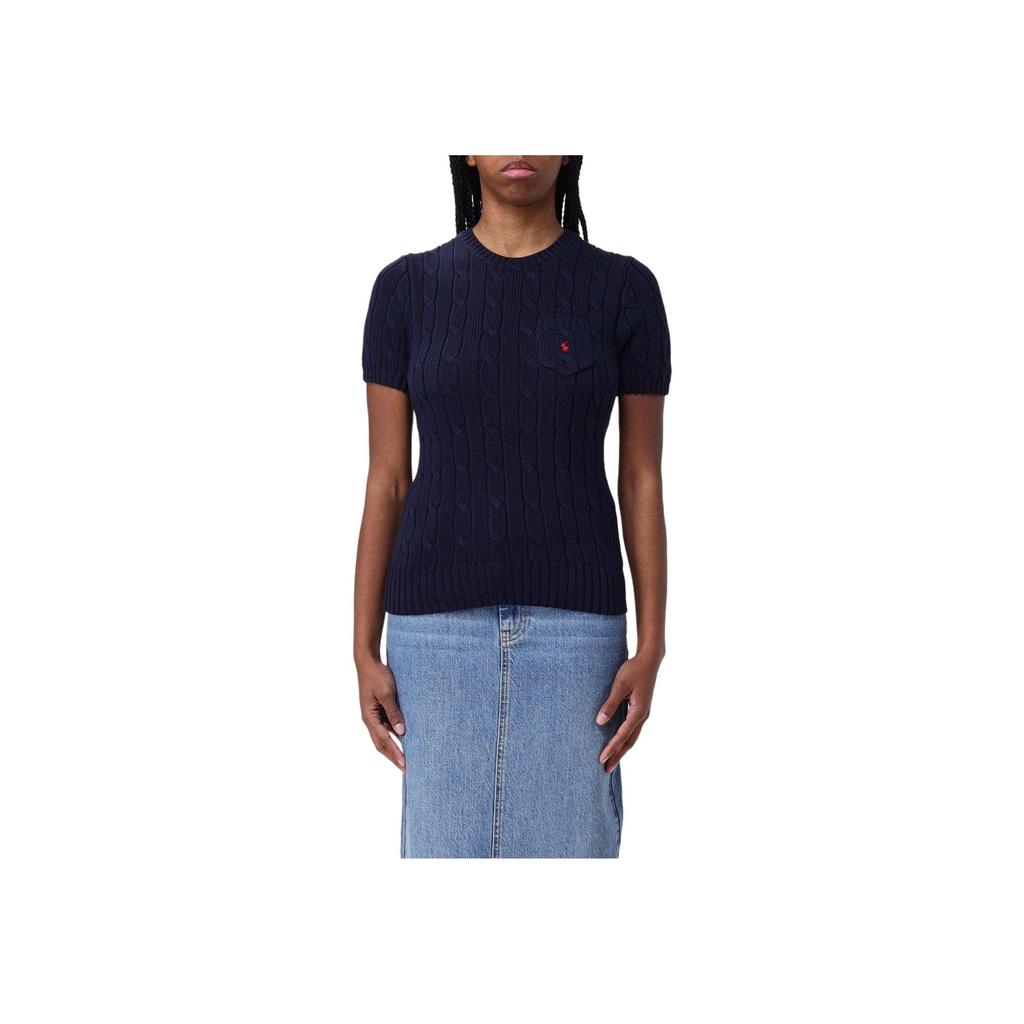 Polo Ralph Lauren однотонный свитер с круглым вырезом и короткими рукавами, женский свитер темно-синий 211895379-010