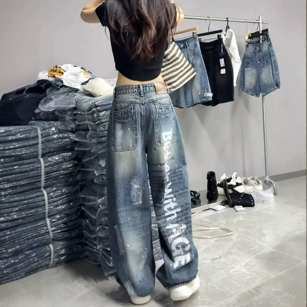 Women Straight Leg Denim Jeans Casual Solid Color Cotton Blend High Waist Daily Streetwear Long Pants