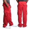 Red Men Cargo Jogger Pants Autumn Hip Hop Street Wear Loose Trousers Multi Pocket Solid Color Overalls Sports Wear
