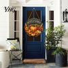 Outdoor Farmhouse Seasonal Decoration Harvest Festival Welcome Sign for Front Door, Rustic Wooden Hanging Autumn with Hemp Rope, Pumpkin Plaque