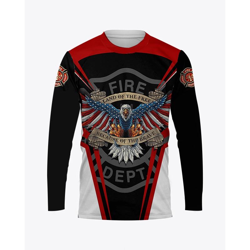 Осенняя мужская футболка с круглым вырезом и графическим принтом пожарного, повседневный пуловер большого размера с длинными рукавами, модная уличная мужская одежда