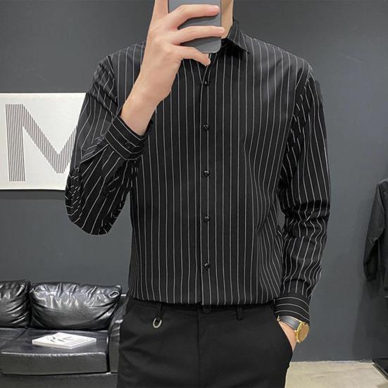 Рубашка мужская Yousheng, однобортная, с полосатым принтом, отложным воротником и длинными рукавами, официальная, в деловом стиле, офисная, средней длины, топ для свиданий