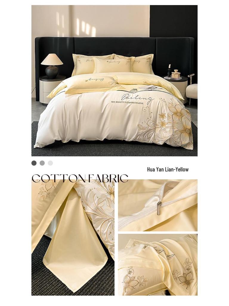 Luxury Embroidered All-Cotton Four-Piece Duvet Cover Set for All Seasons