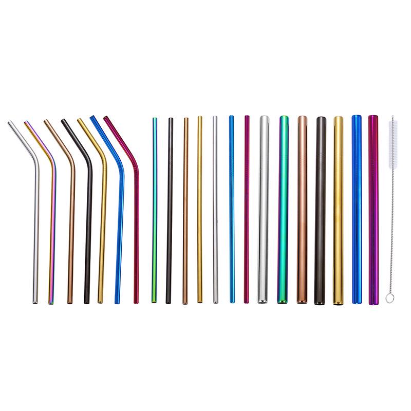 Colored Titanium-Plated 304 Stainless Steel Straw Set for Beverages & Milk Tea