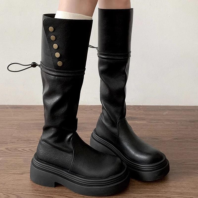Модные женские высокие сапоги на платформе, кожаные туфли, зимняя мода, высокие сапоги до колена, женские зимние сапоги 2024 года, платье, женские сапоги Челси, ботинки