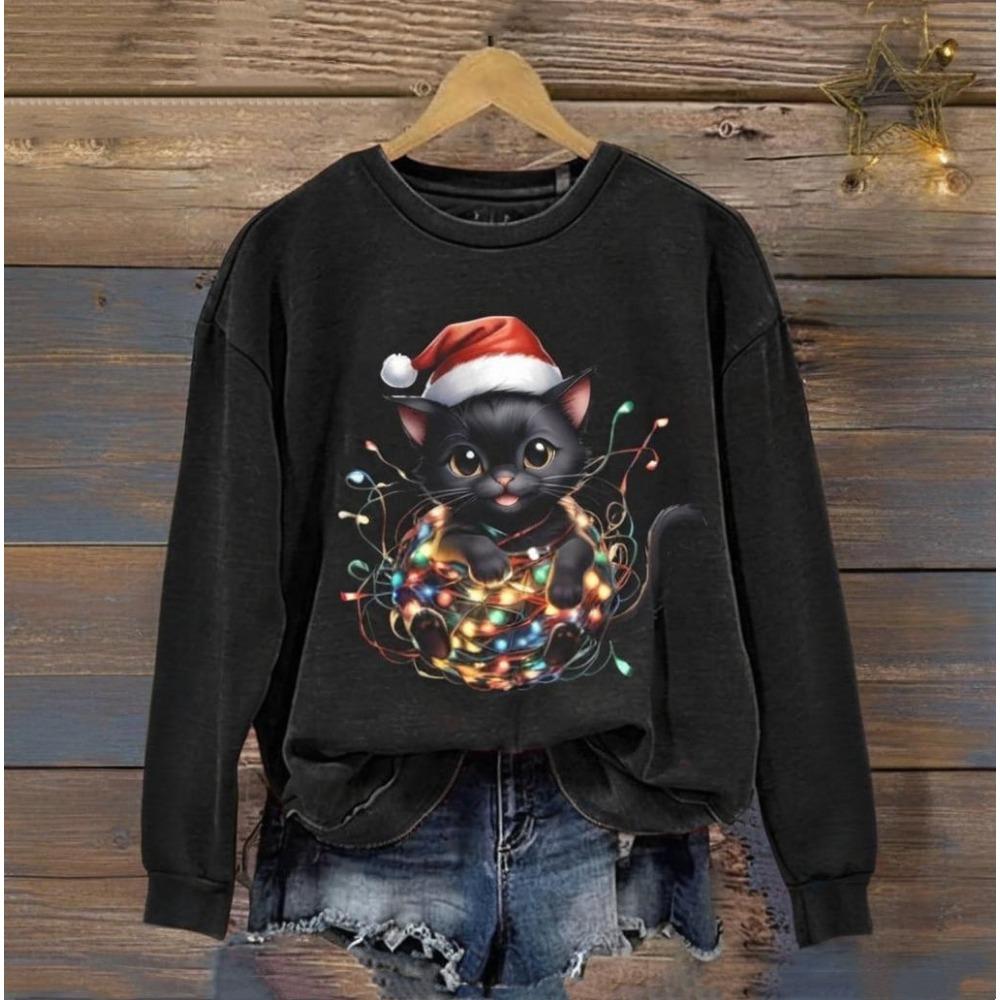 Christmas Day Cute Cat Printed Clothing 3d Animals Print Harajuku Hoodie Autumn/Winter Round Neck Sweater 2024 Longsleeves Tops