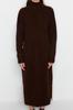 Женское платье, новый сезон, модное коричневое широкое трикотажное платье миди, мягкое текстурированное платье с высоким воротником
