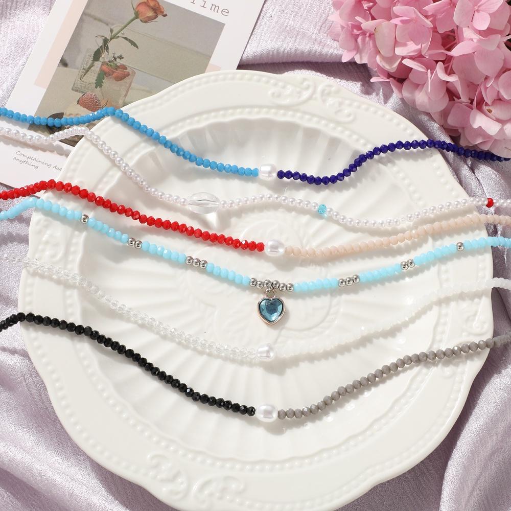 iF ME Korean Beads Necklace Fashion Heart Pendant Necklaces Choker Women Jewelry Accessories