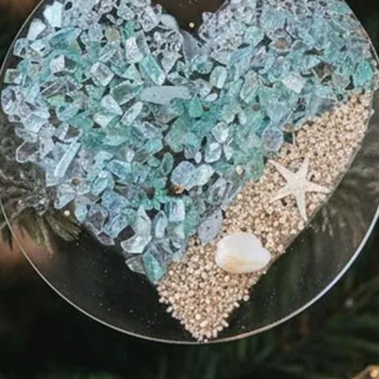 Рождественское украшение в виде сердца из морского стекла ручной работы для дома, офиса, праздничной вечеринки, рождественской елки, акриловое искусство из морского стекла, подвеска