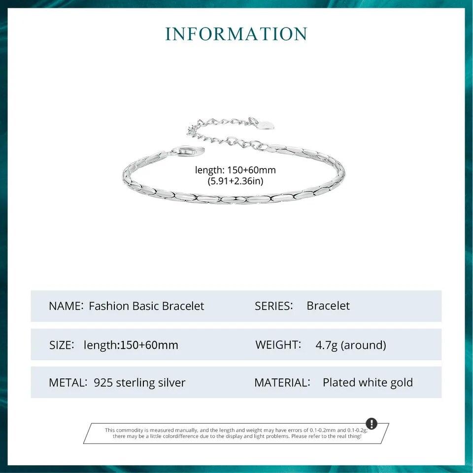BAMOER White Gold Plated Bracelet for Women, 925 Sterling Silver Snake Chain Bracelet Dainty Fashion Basic Bracelet