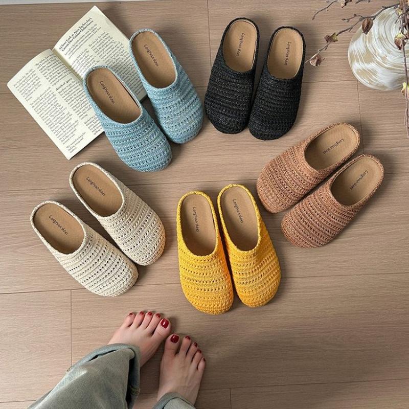 Летние Новые Туфли-Лоферы Мюли Женские Повседневные Шлепанцы Плетеные Сандалии 2025 Тренд Кроссовки Спортивная Обувь Шлепанцы Женские SyfIyno