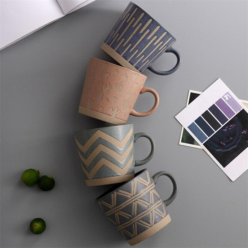 Nordic Ceramic Retro Coffee Mug Simple Office Tea Cup Coarse Pottery Handmade Breakfast Milk Mug Couple Drinkware