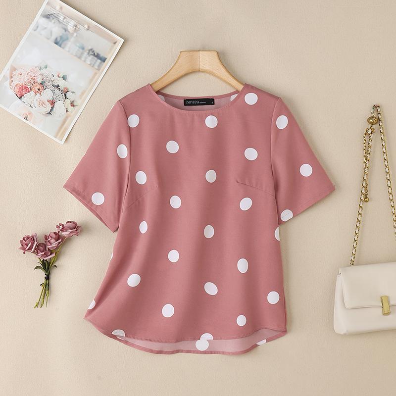 ZANZEA Женская повседневная летняя блузка с принтом в горошек и коротким рукавом