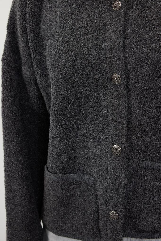 Женский модный стильный кардиган из норки, широкий крой с воротником-поло, трикотаж, кардиган из букле