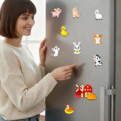 10 магнитных наклеек с животными с фермы, магнитные наклейки с элементами фермы, подходят для кухонь, офисов, классных комнат, холодильников
