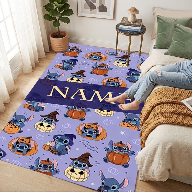 Personalized Name Halloween Stitch Living Room Non-Slip Area Rug Soft Carpet for Bedroom Kids Playroom Sofa Office Home Decor Doormat