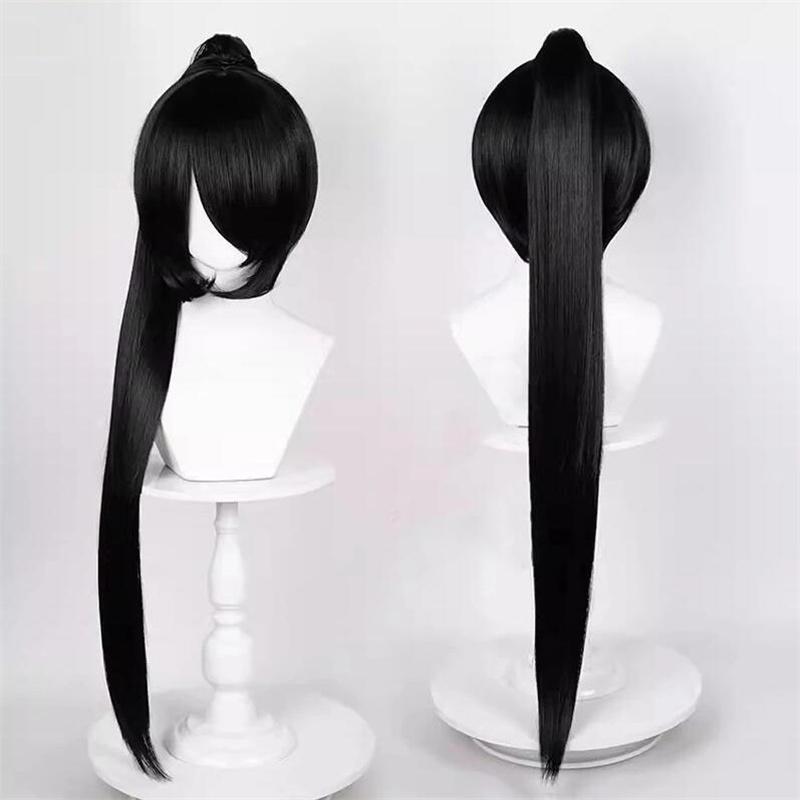 90 см длинный прямой парик для косплея с хвостиком, аниме, короткий базовый парик, универсальные многоцветные термостойкие синтетические волосы, парики + шапочка для парика