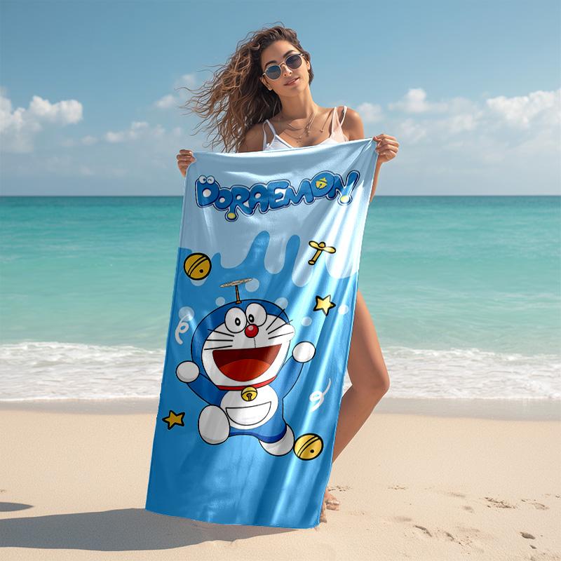 proof beach towel with Doraemon pattern - soft,absorbent,quick-drying,machine washable - perfect for swimming,camping,bathing