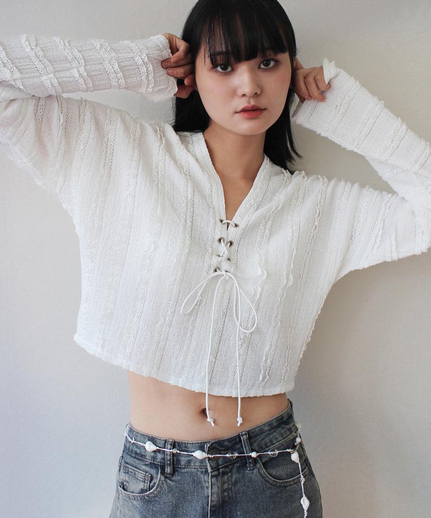 RUBATI Frill Lace Eyelet Top_Ivory