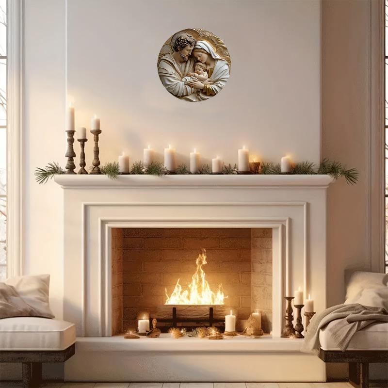 Деревянная круглая настенная живопись «Семья Иисуса», религиозный декор для гостиной, спальни, ванной комнаты, гаража, бара, кафе, простая и стильная дверь туалета