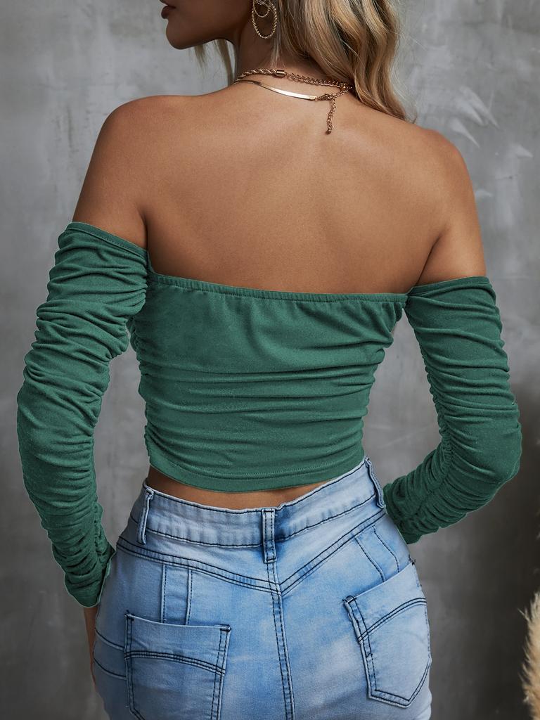 Винтажный топ без бретелек с длинным рукавом и открытой спиной, футболка с открытыми плечами, женская одежда Y2K