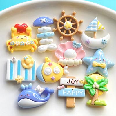 10 шт. Новые смоляные мультяшные морские звезды, ракушки, крабы, парусники, океанская серия, плоские задние части, декоративные аксессуары для бантов для волос