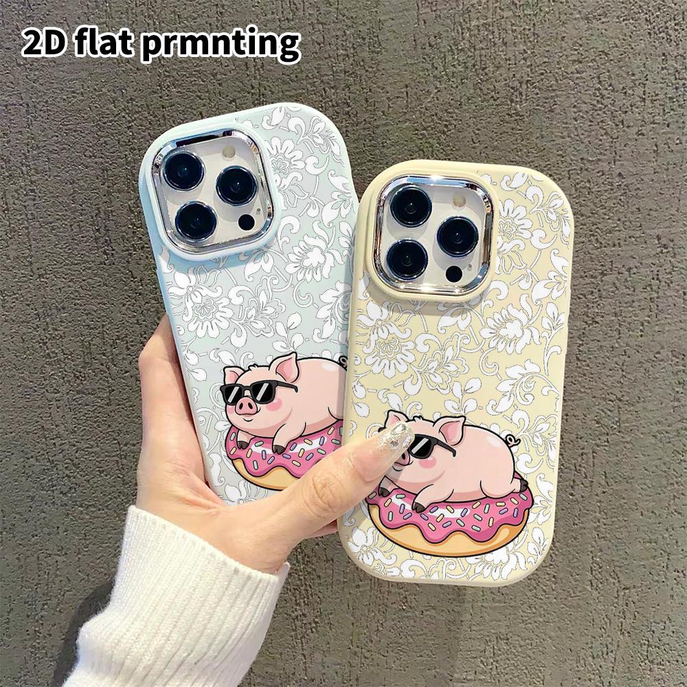 Phone case: 2D flat design suitable for iPhone 18 17 16 15 14 13 Pro protective case, couple style, donut pig, Christmas and Halloween gifts