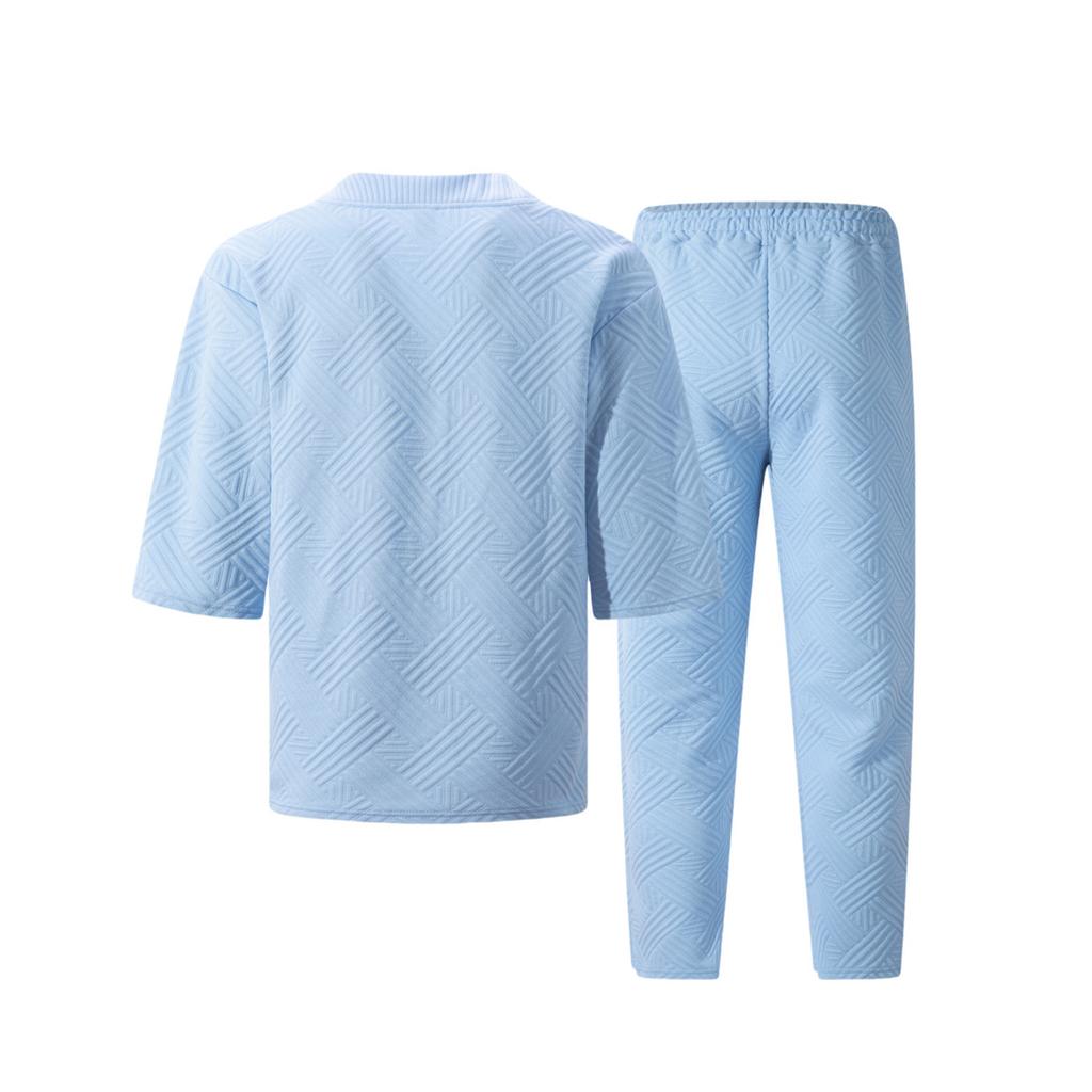 Мужской однотонный повседневный комплект из двух предметов с короткими рукавами и воротником