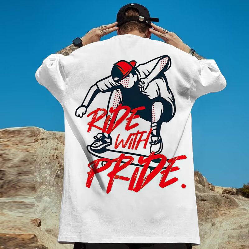 Skater Boy Print Short Sleeve T-Shirt For Men Street Trendy Man Clothes Loose Oversized Short Sleeve Tees Men T Shirt Y2k